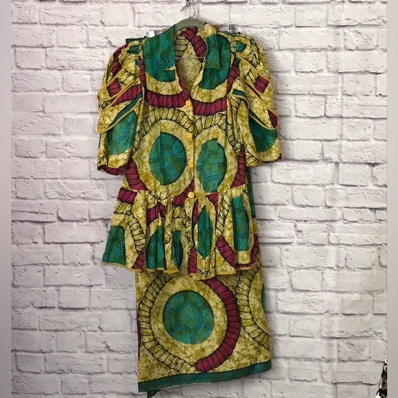 Dresses & Skirts - P0016. Vintage African Print Vibrant Patterned Top, Skirt and Headwrap